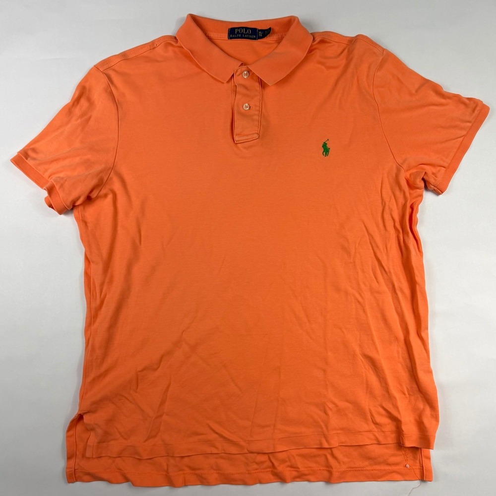 Polo Ralph Lauren Mens XL Orange Short Sleeve Cotton Polo Shirt Green Pony Logo